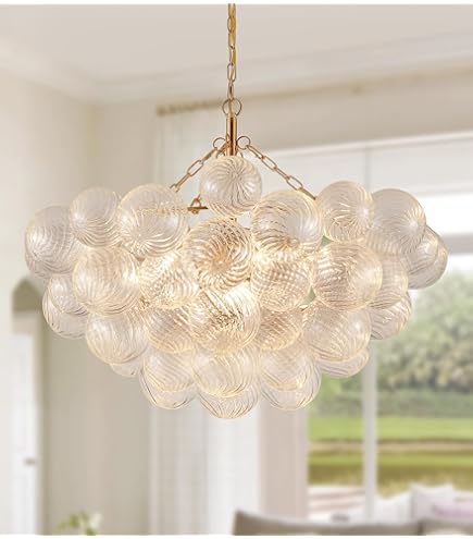 Bubble Chandelier Light Fixture, 20-inch Diameter Threaded Clear